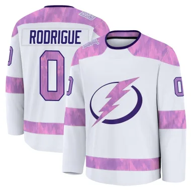 Premium Olivier Rodrigue White Tampa Bay Lightning 2024 Hockey Fights Cancer Practice Jersey - Men's